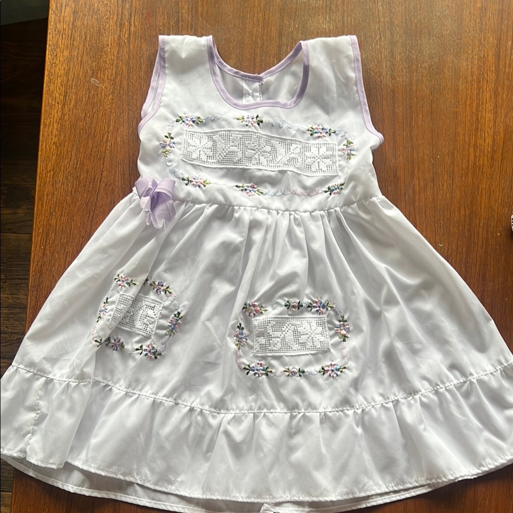 Vintage handmade White and Purple girls dress